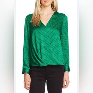 🆕 Women’s Fiesta Dot Wrap Front Long Sleeve Hammered Satin Blouse. Size XL